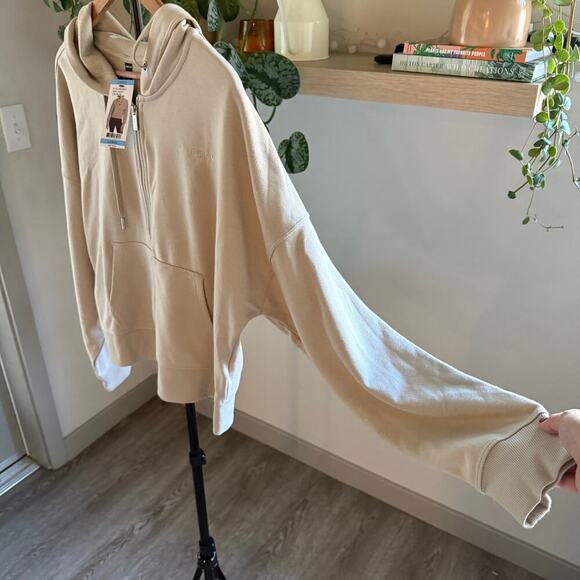 DKNY Beige Terry Zip Up Hoodie Jacket Casual, Minimalist, Loungewear Women Large - Picture 4 of 8